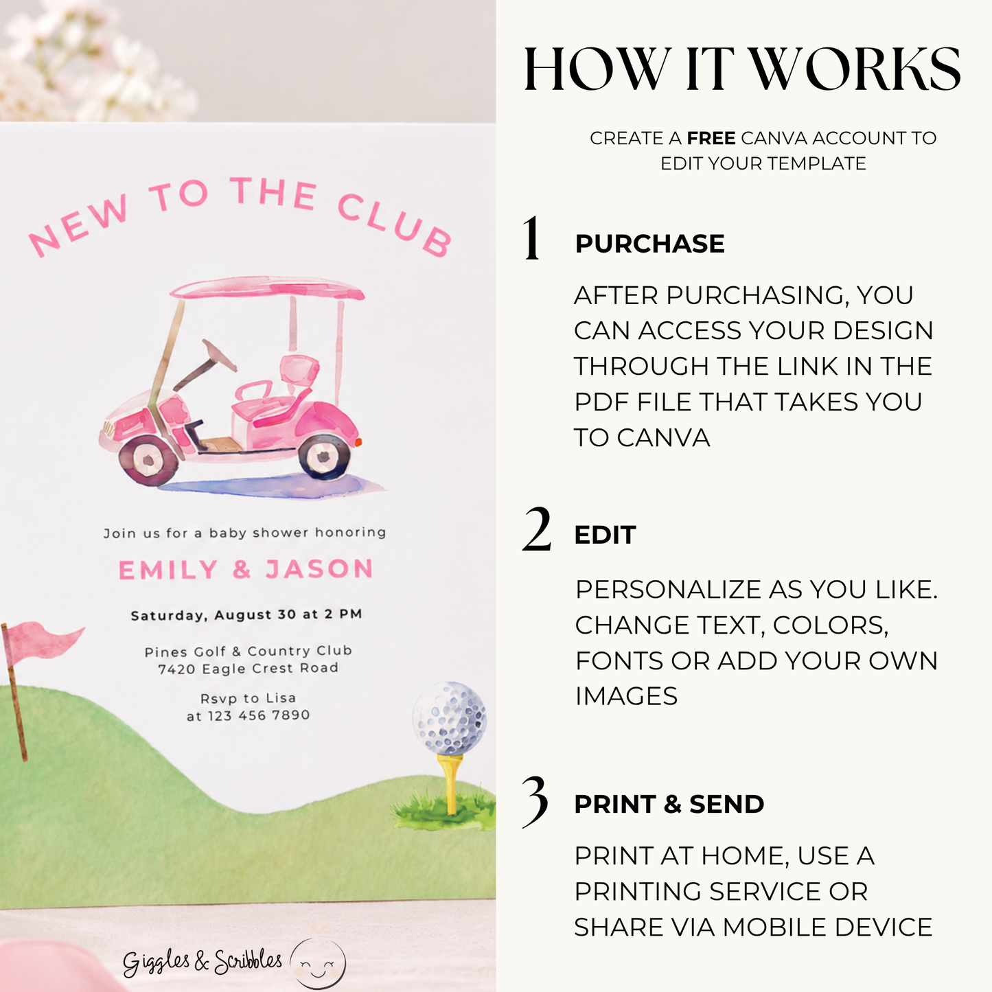New To The Club Girl Golf Baby Shower Invitation BS282
