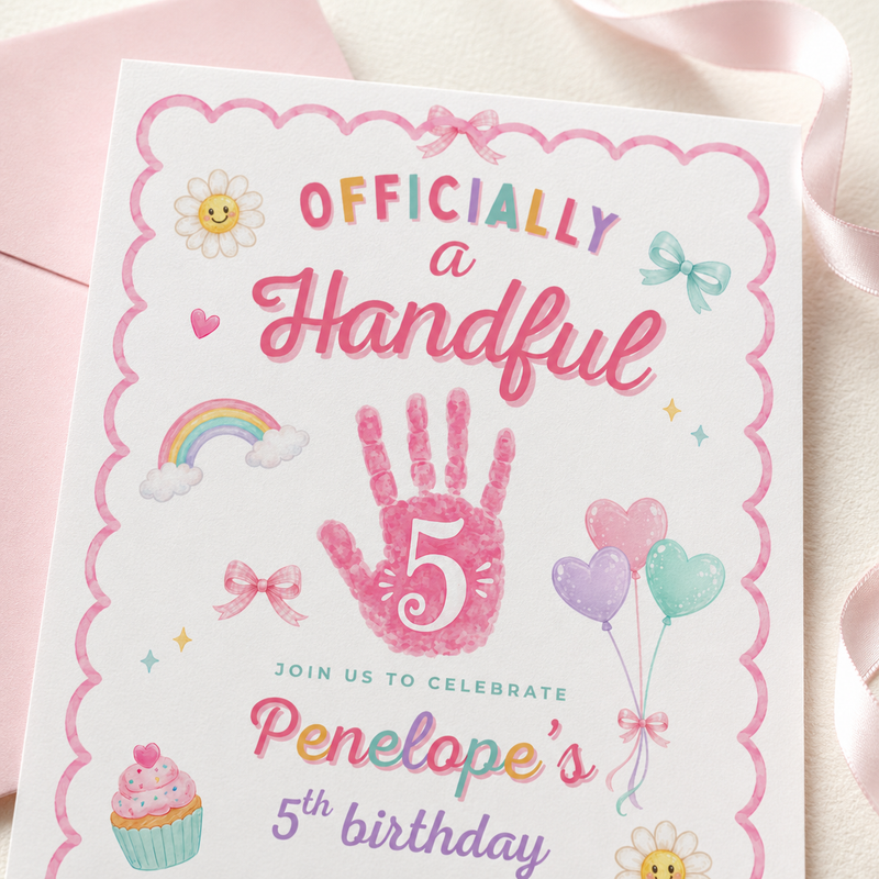 Officially a Handful 5th Birthday Invitation Girl L161