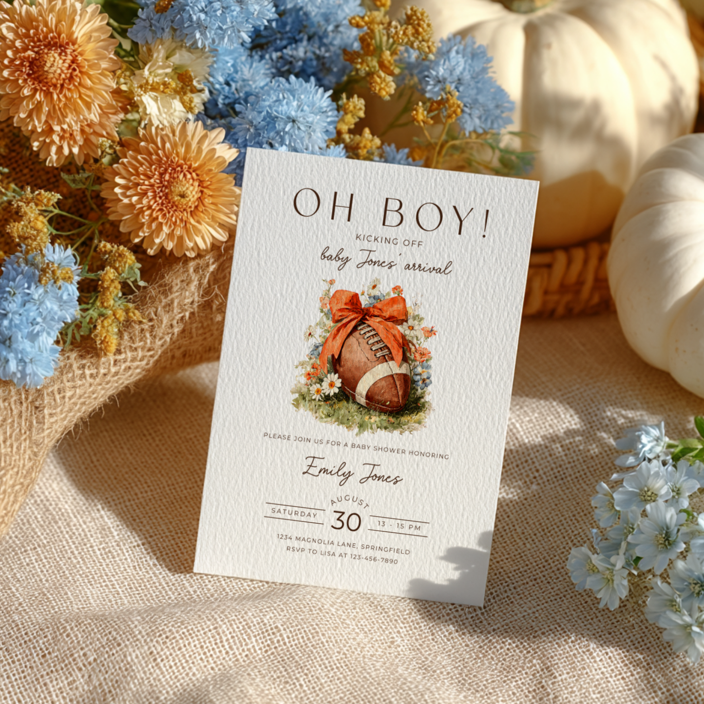 Baby Shower Invitation - Oh Boy Football Touchdown Tailgate BS244