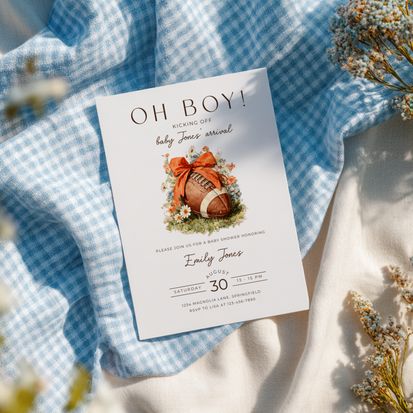 Baby Shower Invitation - Oh Boy Football Touchdown Tailgate BS244