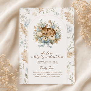 Oh Deer Fall Woodland Baby Shower Invitation for a Boy BS324