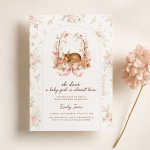 Oh Deer Fall Woodland Baby Shower Invitation for a Baby Girl BS323