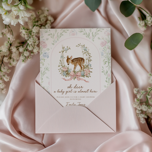 Baby Shower Invitation - Oh Deer Girl Pink Vintage Floral Woodland BS253