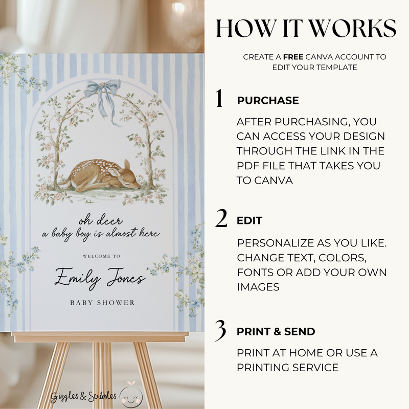 Oh Deer Dusty Blue Baby Shower Welcome Sign BS252