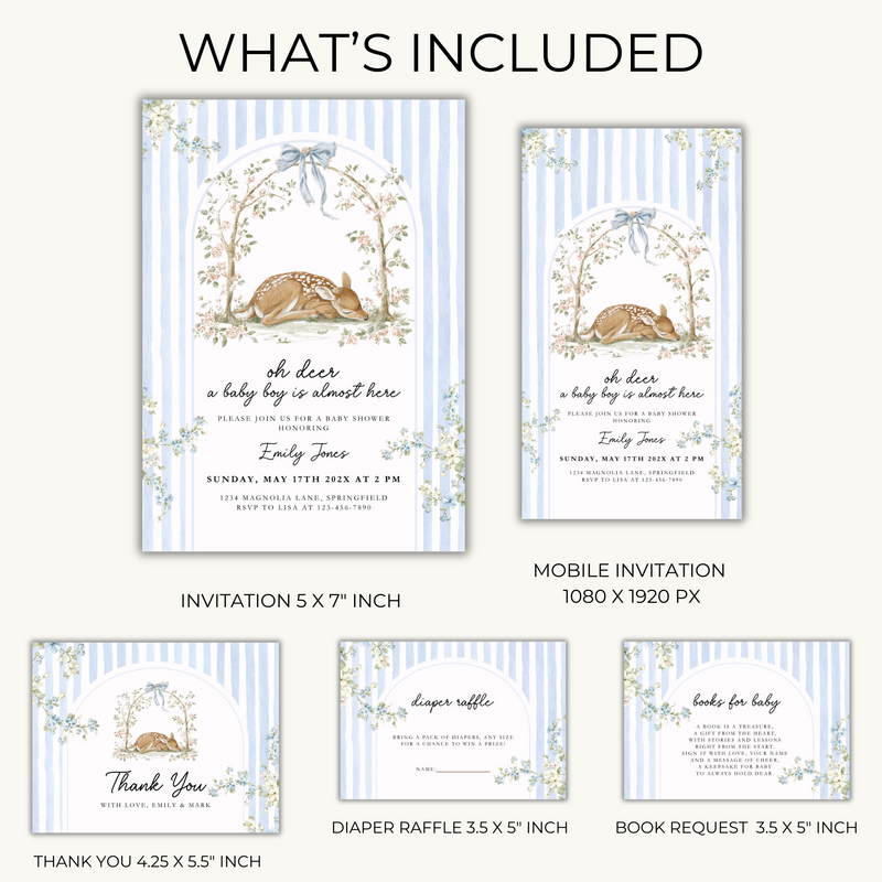 Oh Deer Boy Baby Shower Invitation Bundle BS252