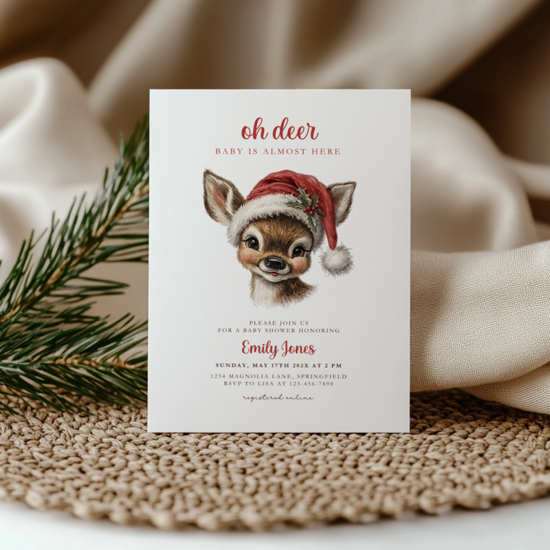 Oh Deer Christmas Baby Shower Invitation Template BS259