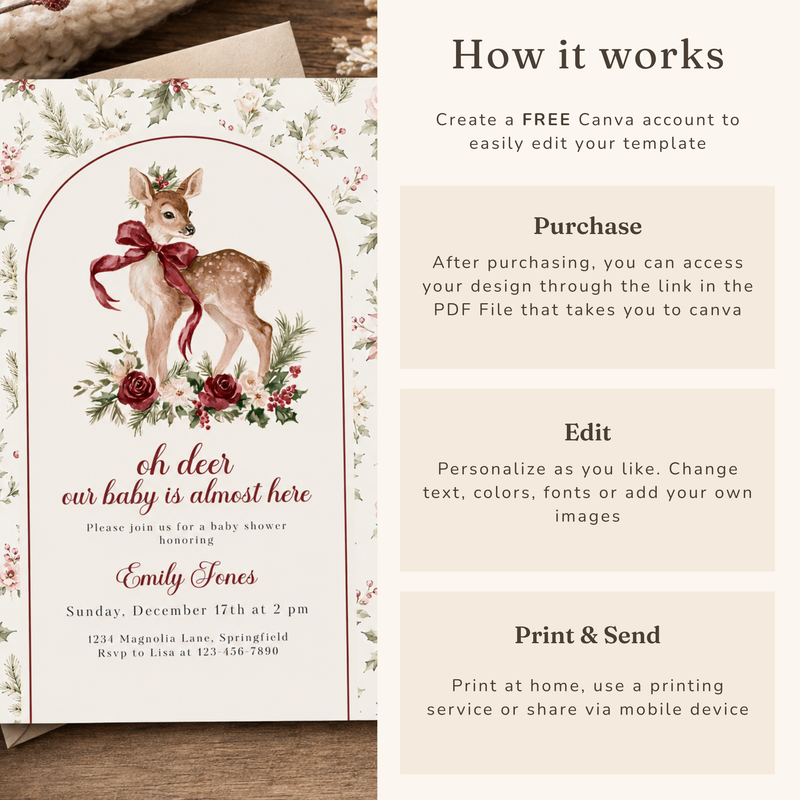Oh Deer Christmas Baby Shower Invitation BS328