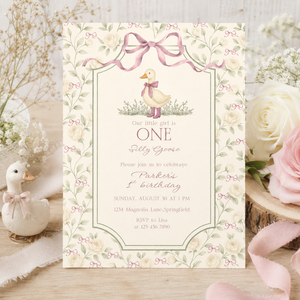 One Little Goose 1st Birthday Invitation – Vintage Silly Goose L138