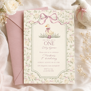 One Little Goose 1st Birthday Invitation – Vintage Silly Goose L138
