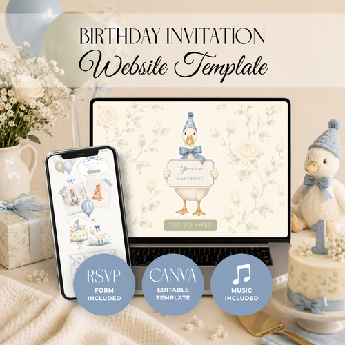 One Silly Goose Boy Birthday Website Invitation with RSVP L138