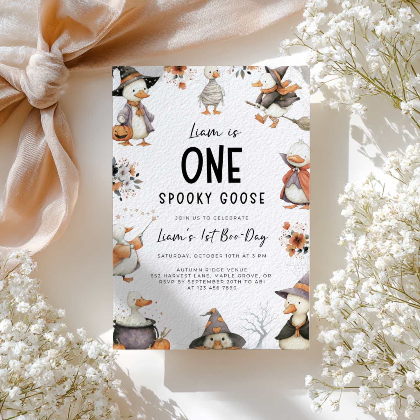 One Spooky Goose Birthday Invitation Halloween L12