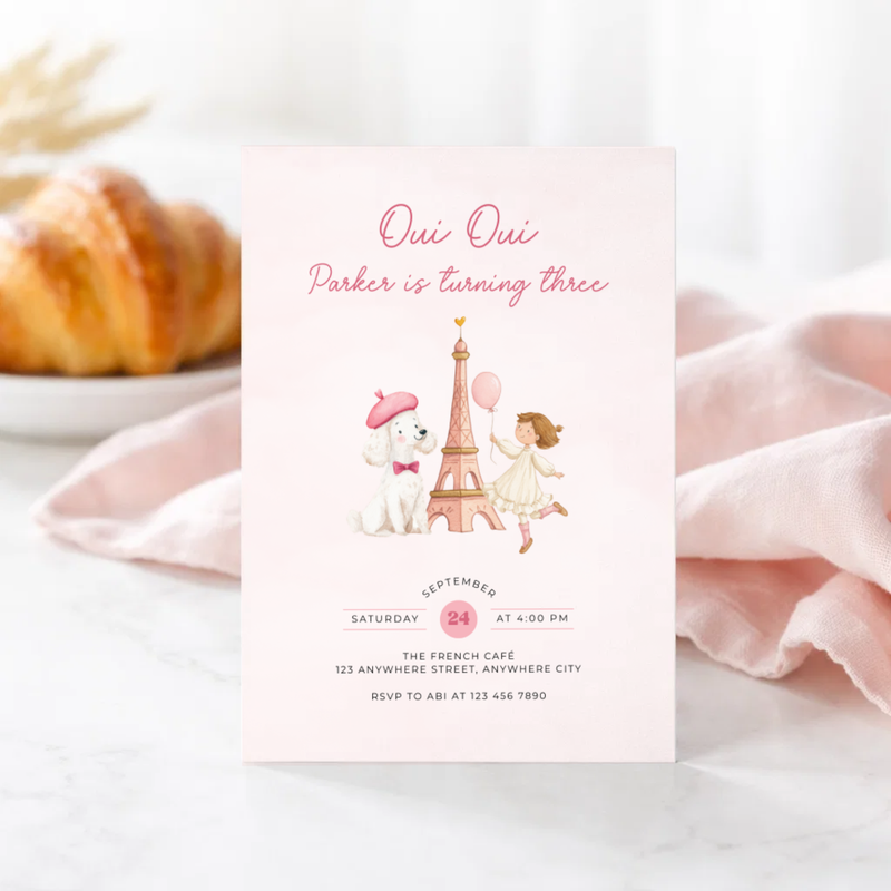 Oui Oui Turning Three Birthday Invitation L119