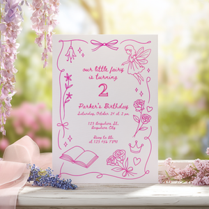 Our Little Fairy Birthday Invitation Hand Drawn L84