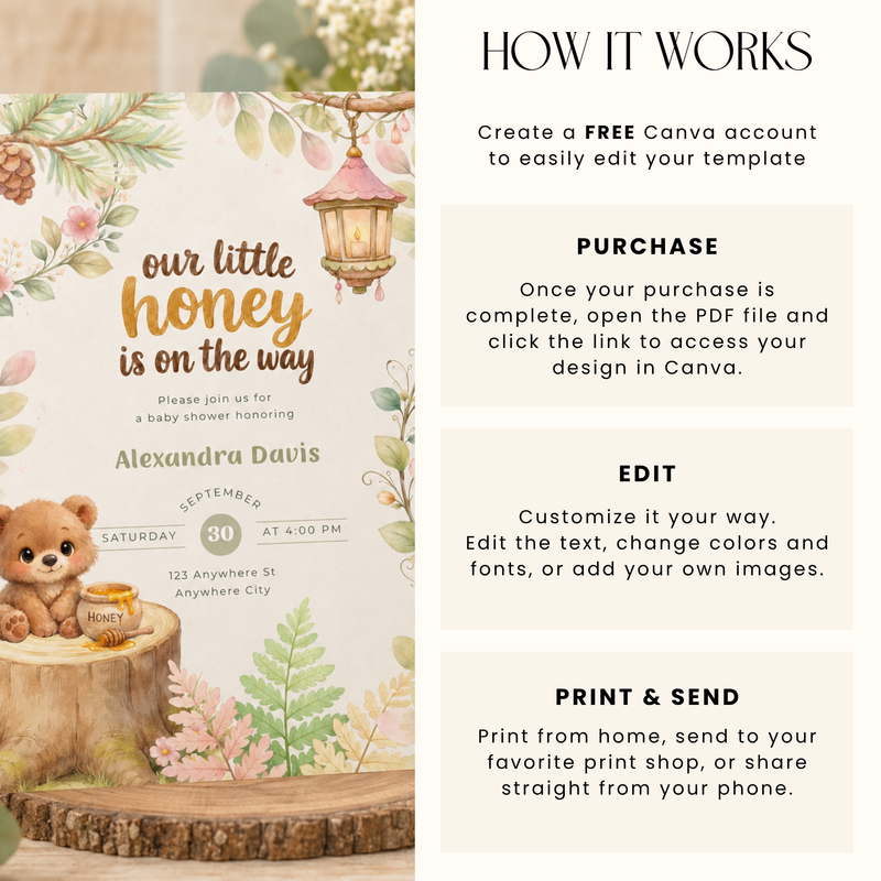Our Little Honey Is On The Way Woodland Baby Shower Invitation L151