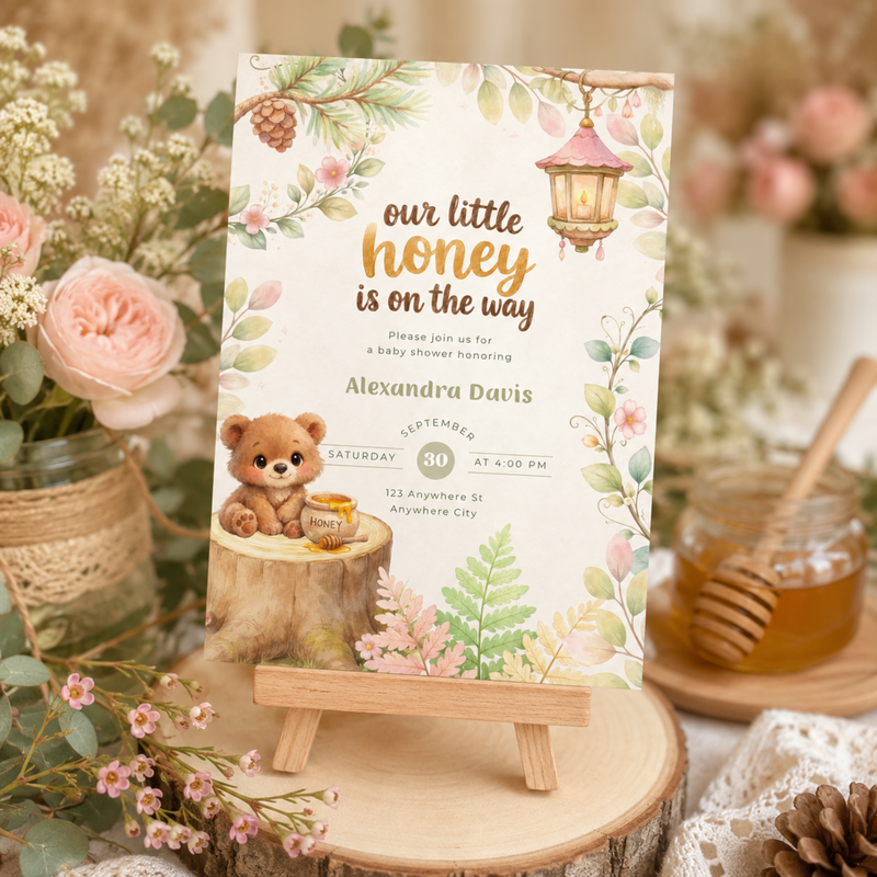 Our Little Honey Is On The Way Woodland Baby Shower Invitation L151