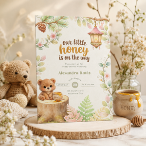 Our Little Honey Is On The Way Woodland Baby Shower Invitation L151