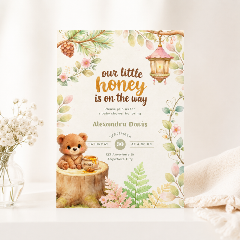 Our Little Honey Is On The Way Woodland Baby Shower Invitation L151