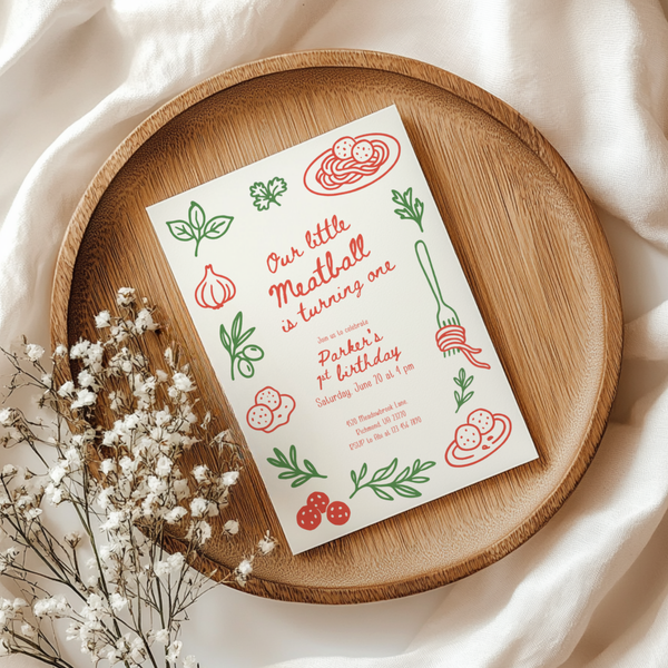 Our Little Meatball First Birthday Invitation L70