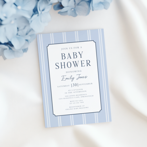 Blue Striped Parisian Chic Baby Shower Invitation BS275