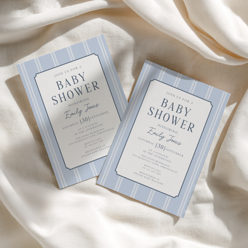 Blue Striped Parisian Chic Baby Shower Invitation BS275