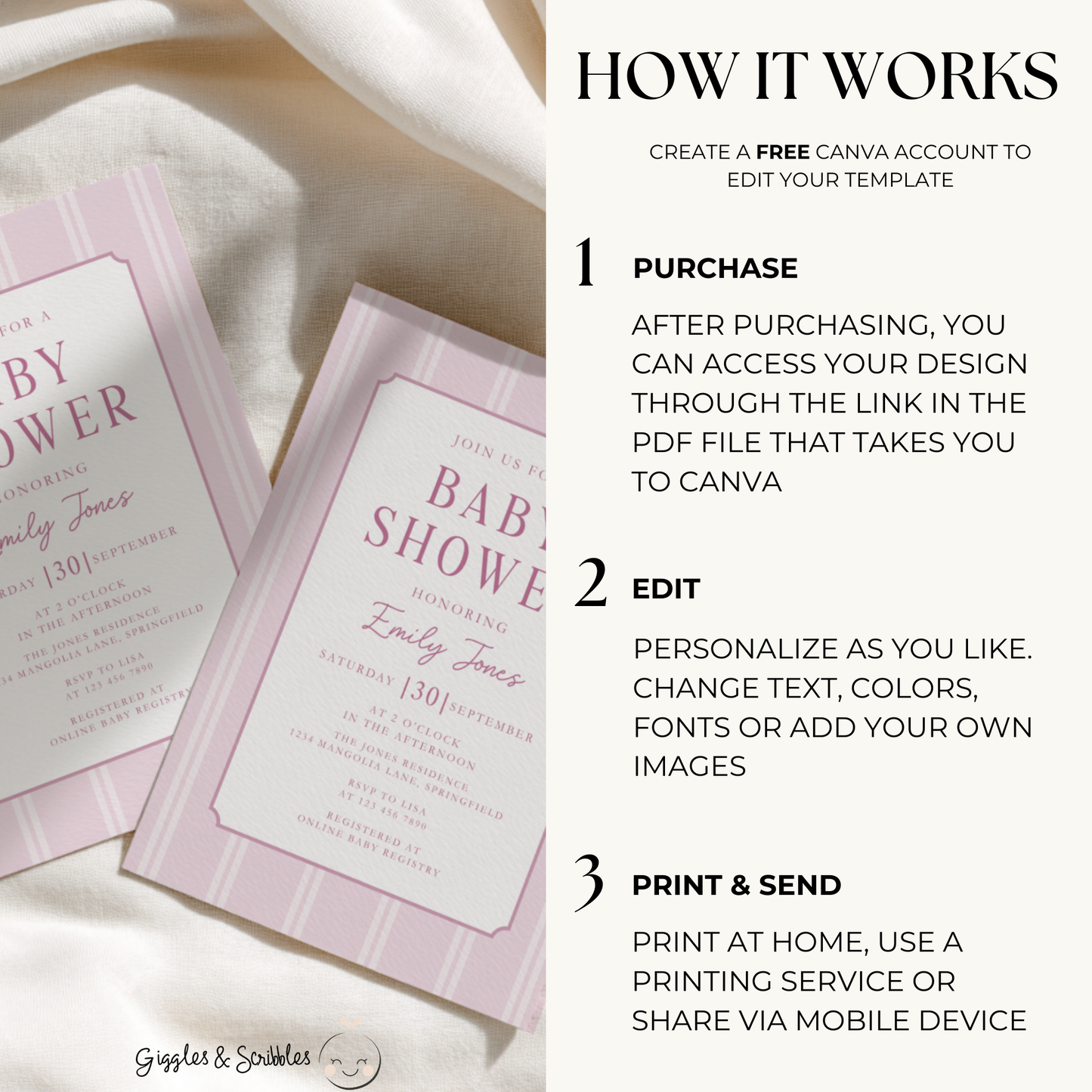 Dusty Pink Striped Baby Shower Invitation BS275