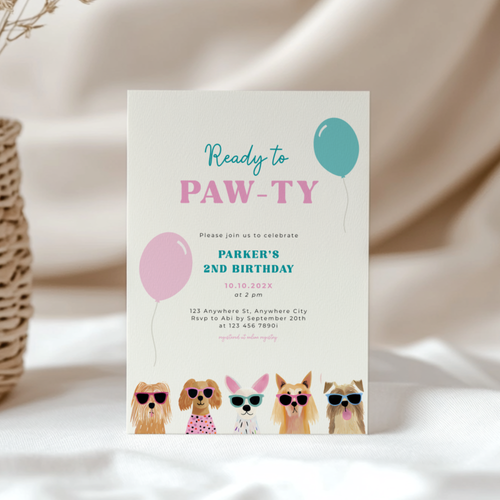 Ready To Paw-Ty Dog Birthday Invitation L35