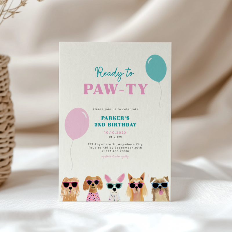 Ready To Paw-Ty Dog Birthday Invitation L35