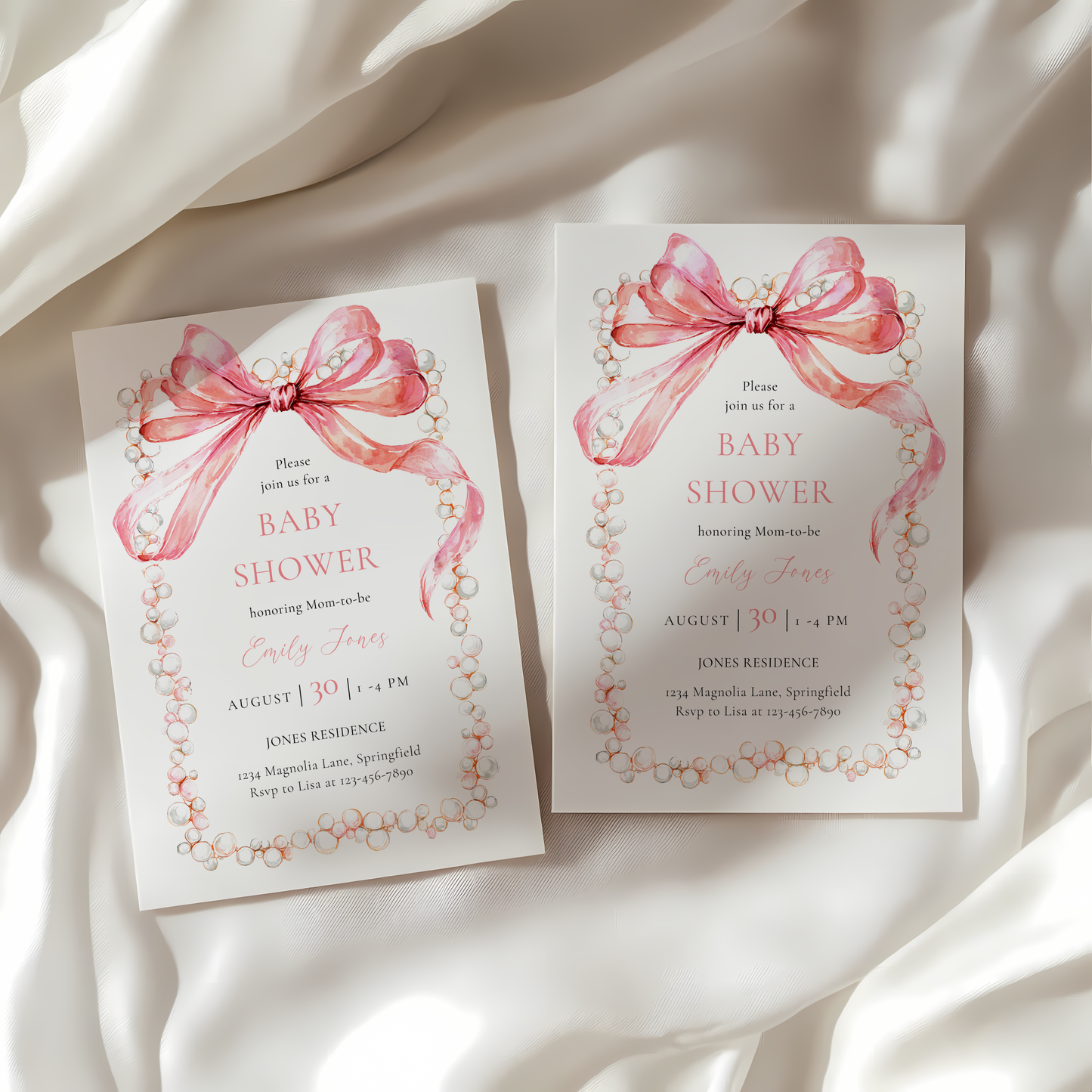 Baby Shower Invitation - Coquette Bow with Pearls Vintage Luxury BS163