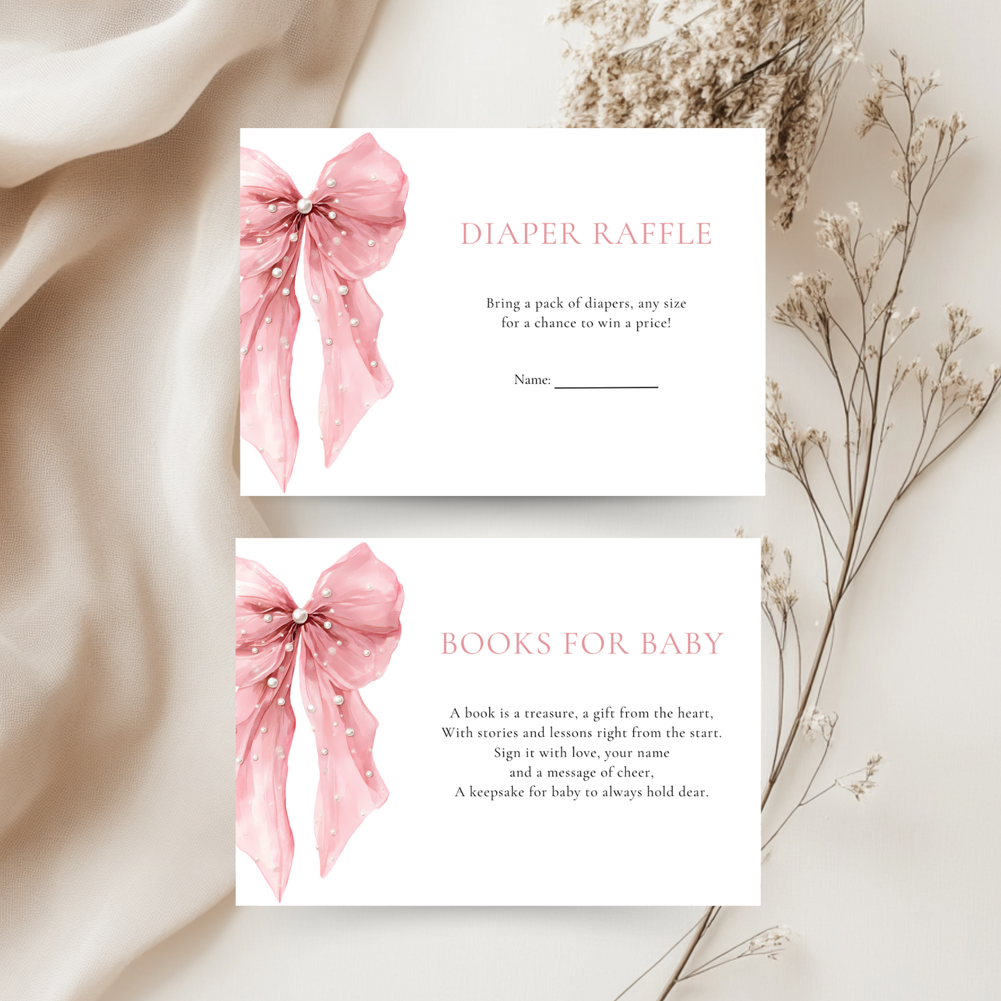Baby Shower Invitation Bundle - Pink Bow & Pearls Coquette Elegant BS164