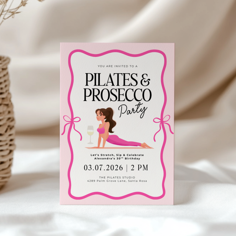 Pink Pilates Party Birthday Invitation Template L45