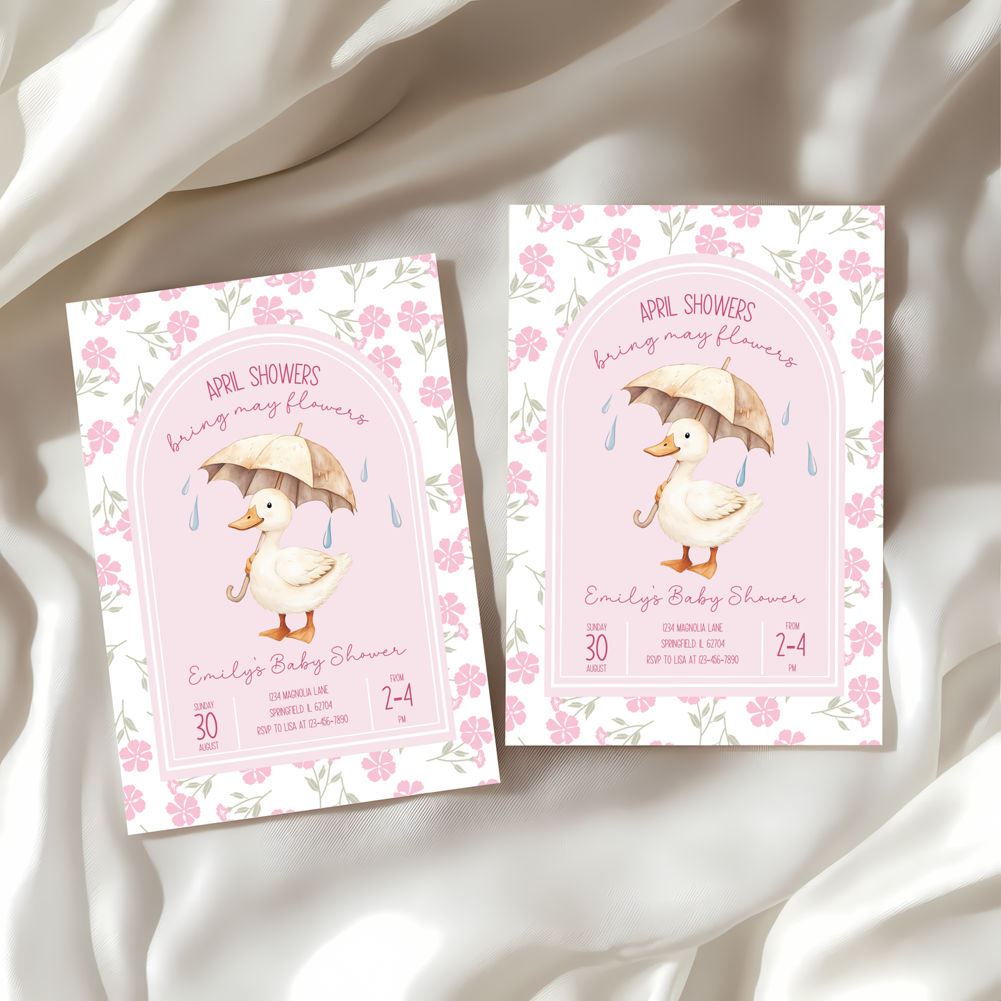 Baby Shower Invitation - Pink April Showers Bring May Flowers with Goose BS87