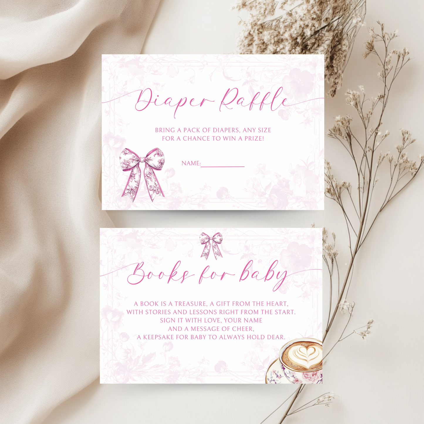 Baby Shower Invitation Bundle - Pink Baby Is Brewing Coffee Theme Toile de Jouy BS62