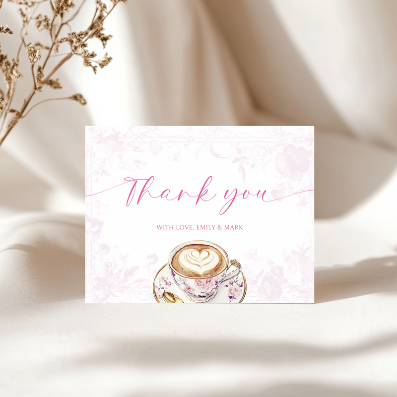 Baby Shower Invitation Bundle - Pink Baby Is Brewing Coffee Theme Toile de Jouy BS62