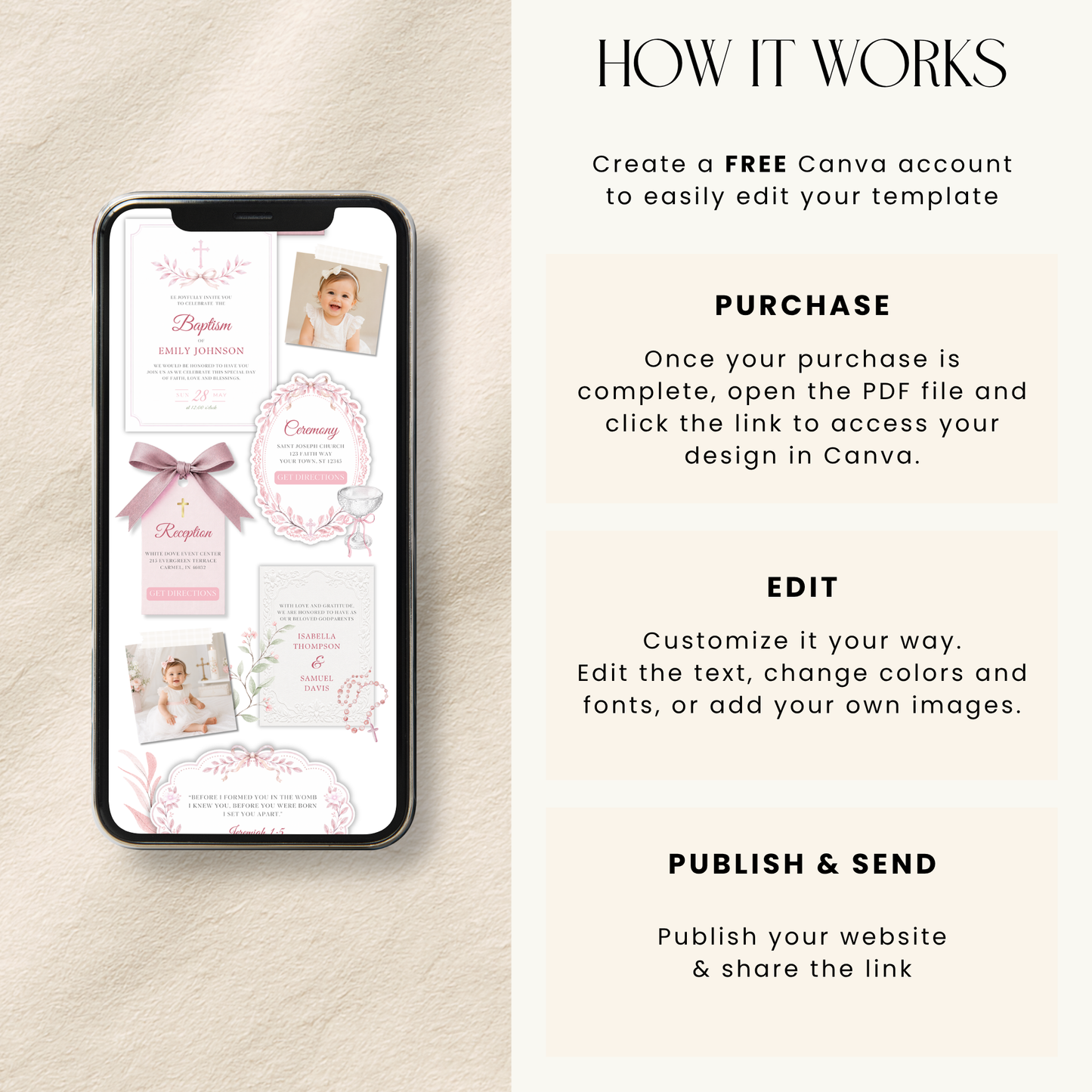 Pink Girl Baptism Website Invitation with RSVP L143