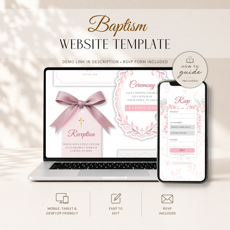 Pink Girl Baptism Website Invitation with RSVP L143