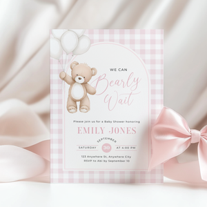 Bear Baby Shower Invitation Bundle Girl - Soft Pink Teddy Theme BS295