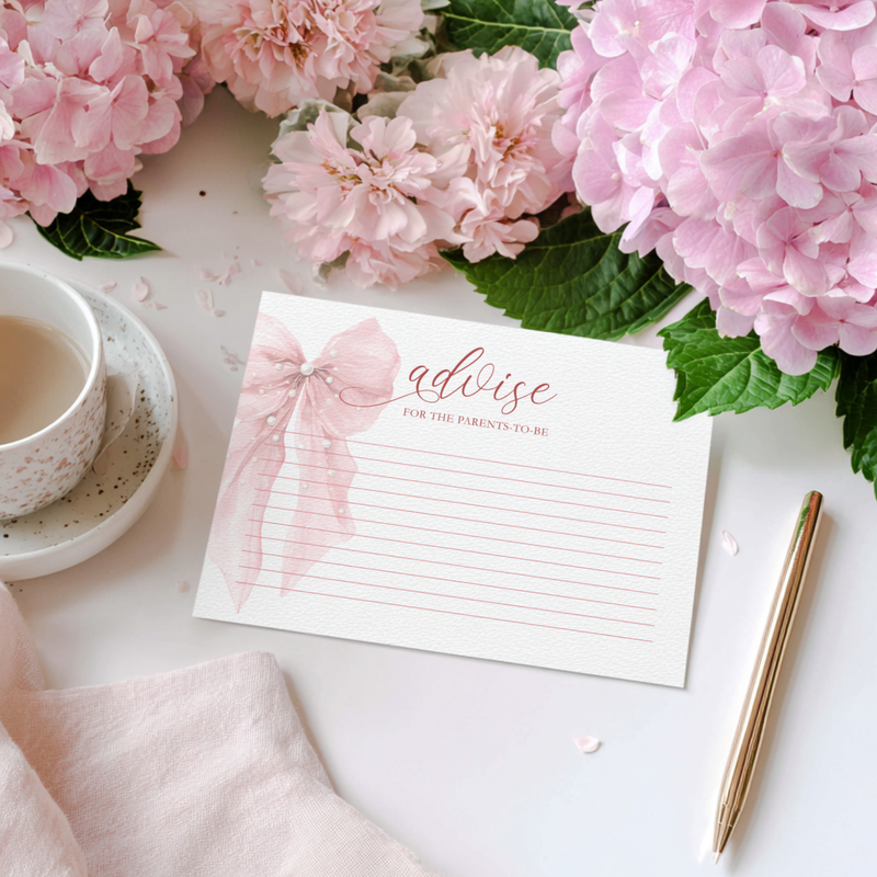 Pink Bow Baby Shower Advise Card for Parents To Be BS164