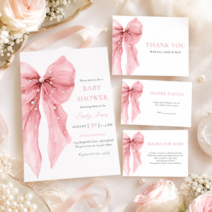 Pink Bow Baby Shower Templates Bundle BS164
