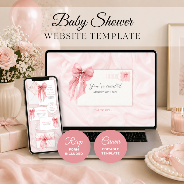 Pink Bow Baby Shower Website Template BS164