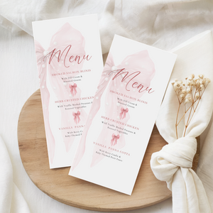 Pink Bows and Pearls Menu Card Template BS164