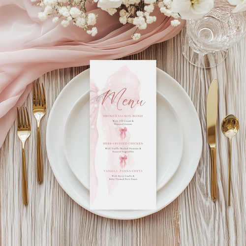 Pink Bows and Pearls Menu Card Template BS164