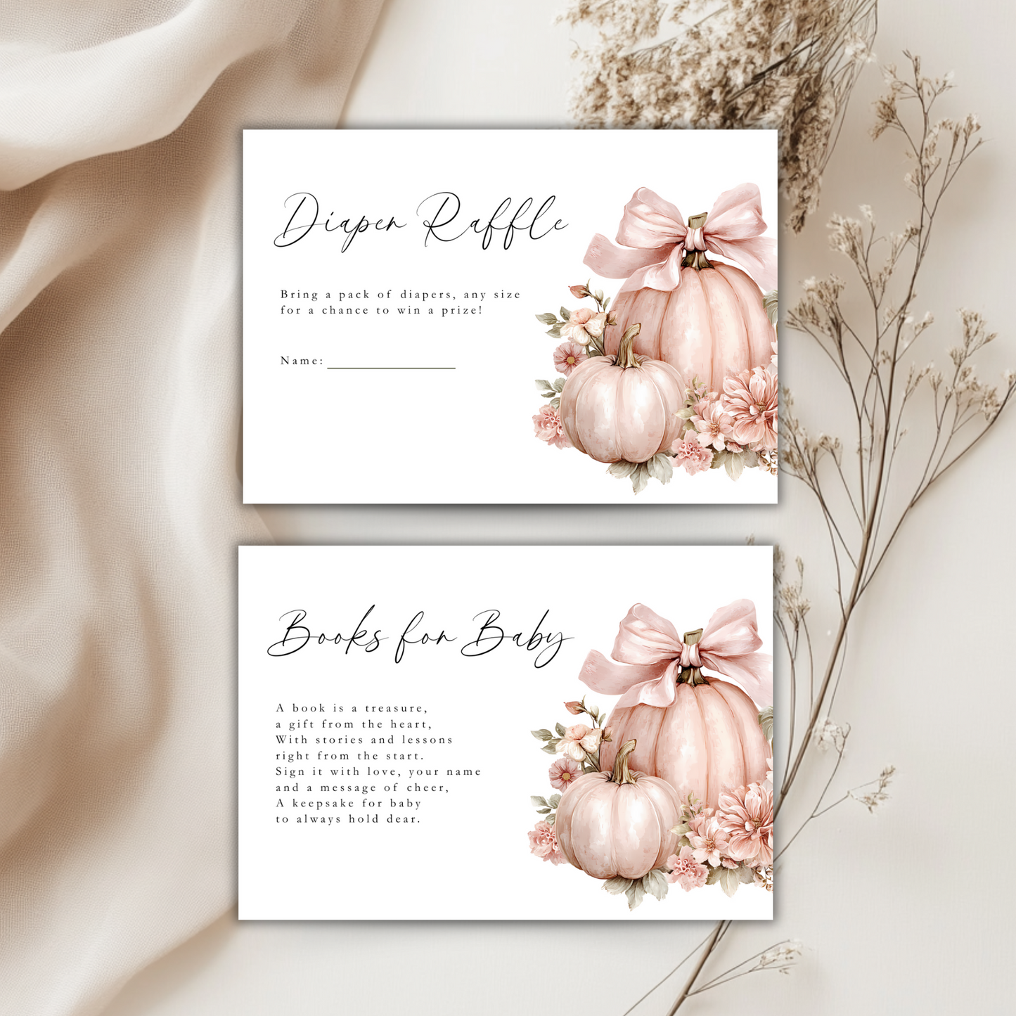 Baby Shower Invitation Bundle - Floral Pink Bow Pumpkin Coquette BS233