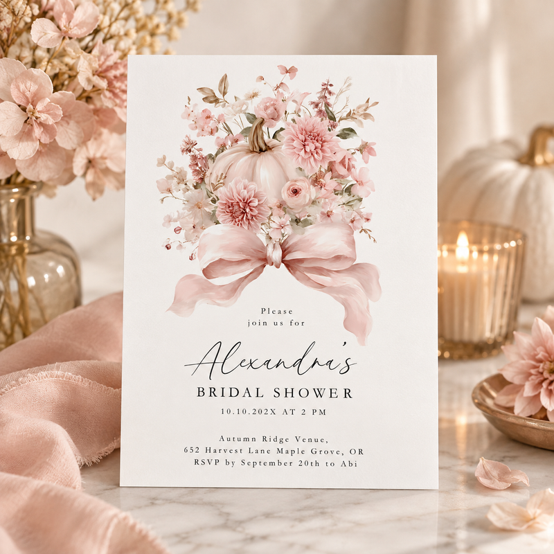 Pink Pumpkin Bridal Shower Invitation L16