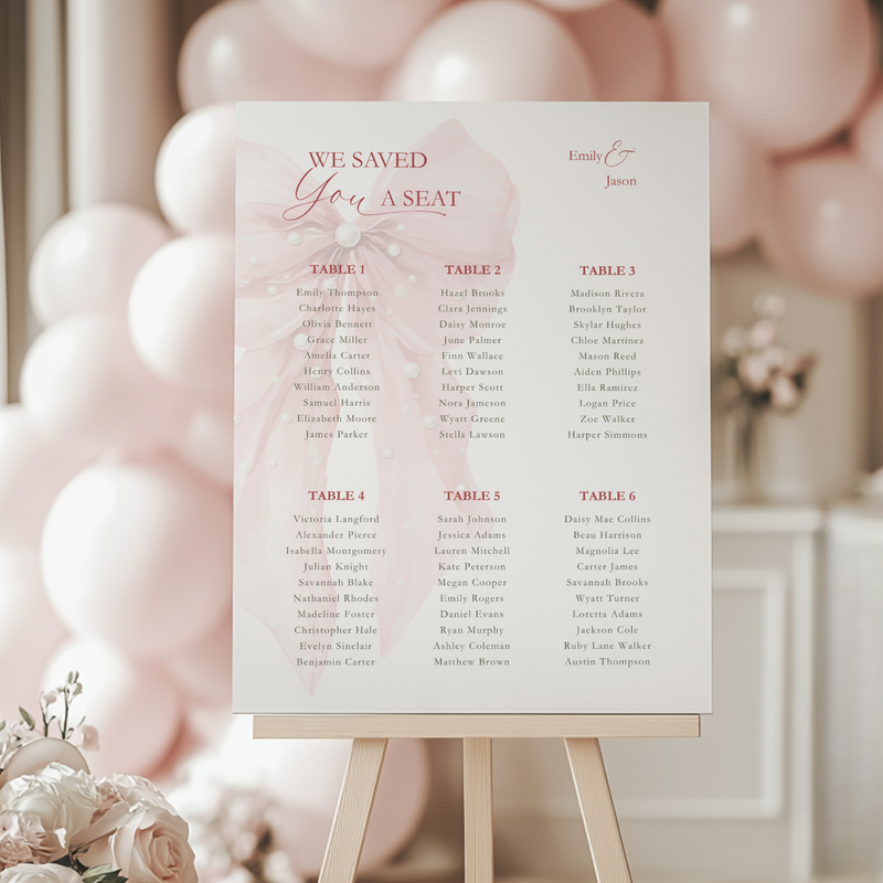 Pink Bow Seating Chart for Wedding / Baby Shower BS164