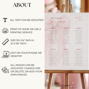 Pink Bow Seating Chart for Wedding / Baby Shower BS164