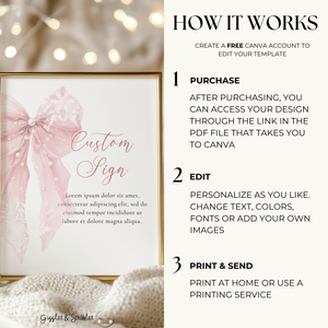 Baby Shower Table Sign Bundle - Pink Bow Winter Christmas Snowflakes BS257