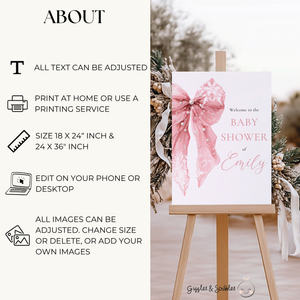 Pink Bow Winter Baby Shower Welcome Sign Template BS257
