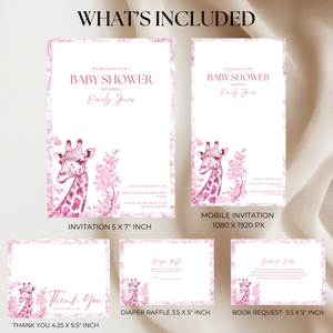 Baby Shower Invitation Bundle - Pink Safari Chinoiserie Giraffe BS16