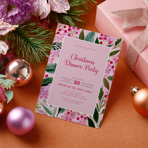 Editable Pink Christmas Dinner Invitation Template L58