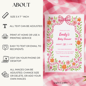 Baby Shower Invitation - Pink Gingham Bow Floral Baby In Bloom BS171